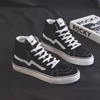 Унисекс кроссовки из тройной вулканизированной парусины с высоким берцем: Обувь для скейтбординга, повседневная спортивная и универсальная студенческая модная обувь. 40 Women чёрный