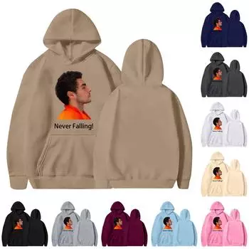 Унисекс круглый вырез длинный рукав принтованный топ с капюшоном L чёрный