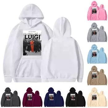 Унисекс круглый вырез длинный рукав принтованный топ с капюшоном L чёрный