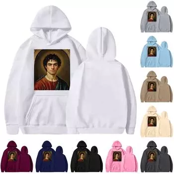 Унисекс круглый вырез длинный рукав принтованный топ с капюшоном L чёрный