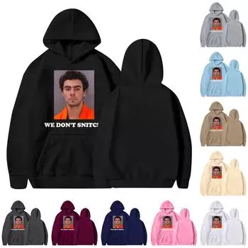 Унисекс круглый вырез длинный рукав принтованный топ с капюшоном M