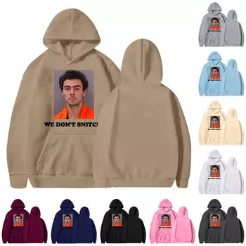 Унисекс круглый вырез длинный рукав принтованный топ с капюшоном L чёрный