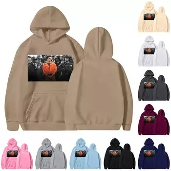 Унисекс круглый вырез длинный рукав принтованный топ с капюшоном S белый