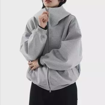 Унисекс-куртка-свитер в американском стиле серого цвета с капюшоном - осенне-зимний кардиган большого размера из плюша Medium