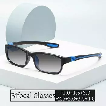 Унисекс квадратные очки для близи и дали модные TR90 спортивные бифокальные очки для чтения женские мужские градиентные очки для дальнозоркости +4.0 +1.0
