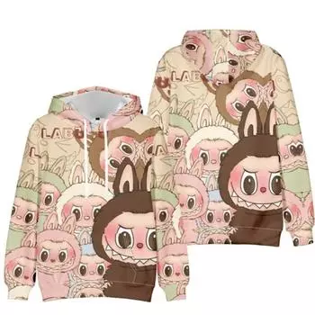 Унисекс LABUBU Hoodie Толстовка с капюшоном с рисунком в стиле мультфильма Уличная одежда Толстовки для пар Мужчины Женщины XS