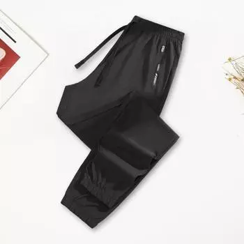 Унисекс летние брюки из ледяного шелка, тонкие свободные прямые брюки с эластичной резинкой на талии, быстросохнущие однотонные спортивные брюки для M светло-серый