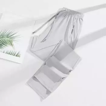 Унисекс летние брюки из ледяного шелка, тонкие свободные прямые брюки с эластичной резинкой на талии, быстросохнущие однотонные спортивные брюки для M светло-серый