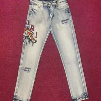Унисекс летние облегающие джинсы с вышитым тигром - модный стиль Fog 2XL