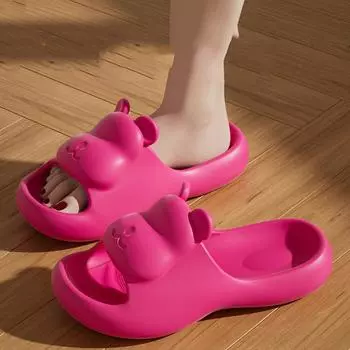 Унисекс летние тапочки большого размера с толстой подошвой и 3D-медведем для ванной комнаты, женские и мужские повседневные нескользящие уличные тапочки для пар 36-41 36-37 розовый