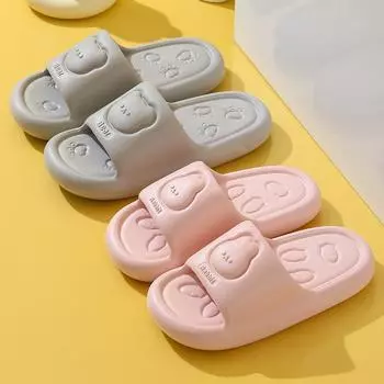 Унисекс летние тапочки большого размера с толстой подошвой и рисунком медведя из мультфильма для ванной комнаты женские мужские повседневные нескользящие уличные тапочки для пар 35-45 35-36 розовый