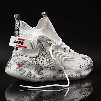 Унисекс Летние тканые сетчатые модные высокие кроссовки больших размеров 35 белый