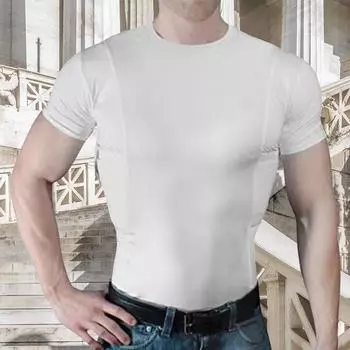 Унисекс Летний фитнес-топ Высокоэластичный Однотонный Бесшовный Круглый вырез Короткие рукава Скрытая кобура Мягкий Дышащий Быстросъемный M чёрный