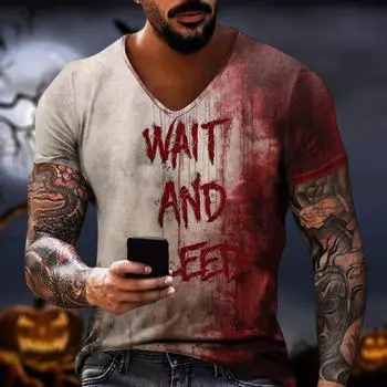 Унисекс Летняя Футболка с Принтом V-образный вырез Унисекс Свободный Повседневный Топ с Коротким Рукавом M розовый