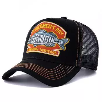 Унисекс летняя рыболовная кепка дышащая сетка кепка дальнобойщика для мужчин и женщин большая рыболовная кепка с вышивкой Snapback для рыбалки на открытом воздухе 56cm-60cm чёрный