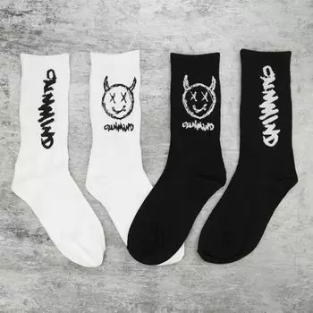 Unisex Mid Tube Hip Hop Street Style Breathable Unisex Hosiery Cotton Skateboard Socks Sports Socks black-B