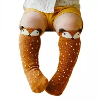 Унисекс, милые детские носки с рисунком лисы, детские носки до колена для девочек и мальчиков, мягкие носки для малышей с животными S белый