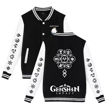Унисекс-мода для поклонников Genshin Impact, бейсбольная толстовка с принтом в стиле аниме для женщин и мужчин, спортивные куртки для активного отдыха XS чёрный