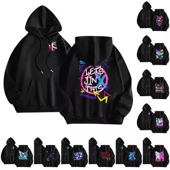 Унисекс мода O-образный вырез длинный рукав принтованный топ толстовка с капюшоном XXL киноварь