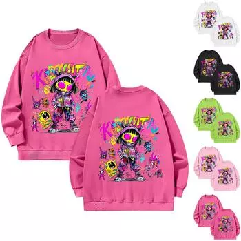 Унисекс мода повседневный длинный рукав принт круглый вырез толстовка топы XXL чёрный