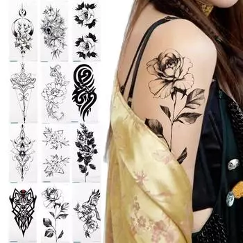 Унисекс модные эскизы ног сексуальные руки черные девушки цветок временная татуировка боди-арт татуировка наклейка QC-749