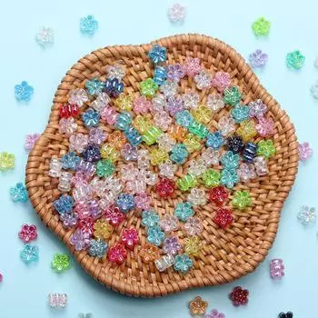 Унисекс, модные бусины-разделители, акрил, 200 шт., AB-покрытие, браслет, ожерелье, 7 мм, сделай сам, для изготовления ювелирных изделий, аксессуары ручной работы, бусины с цветком сливы, свободные 200pcs