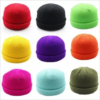 Унисекс модные теплые зимние шапки вязаная шерстяная шапка чёрный