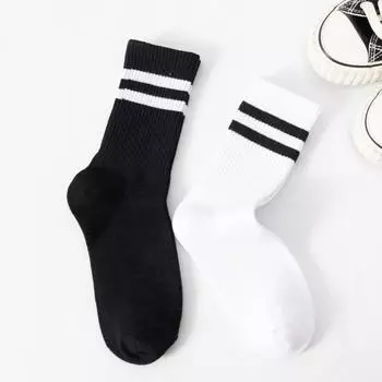 Унисекс, модные женские носки в полоску с двумя полосками, повседневные чулочно-носочные изделия, чулочно-носочные изделия средней длины, носки в корейском стиле белый