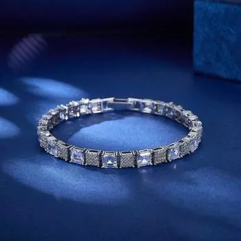 Унисекс модный классический квадратный браслет-цепочка для тенниса из меди с родиевым покрытием CZ и кубическим цирконием для вечеринок