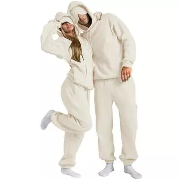 Унисекс Модный Однотонный Худи для Путешествий в Режиме Полета Спортивная Футболка со Встроенной Маской для Глаз Спортивные Штаны Свободный Комплект из 2 предметов L бежевый