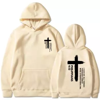 Унисекс модный повседневный свободный плюшевый пуловер с длинными рукавами и круглым вырезом с капюшоном из веревки L бежевый