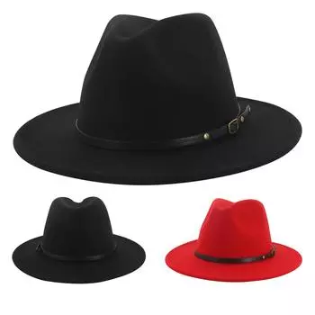 Унисекс модный широкий шерстяной ремень с плоским верхом шляпа Федора вечерние церковные шляпы Кепка красный