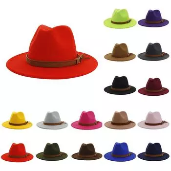 Унисекс модный широкий шерстяной ремень с плоским верхом шляпа Федора вечерние церковные шляпы Кепка розовый