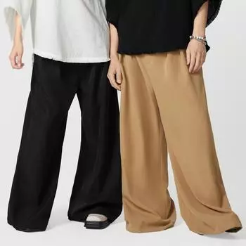 Унисекс молния высокая талия повседневные свободные женские мужские парные костюмы широкие брюки S чёрный