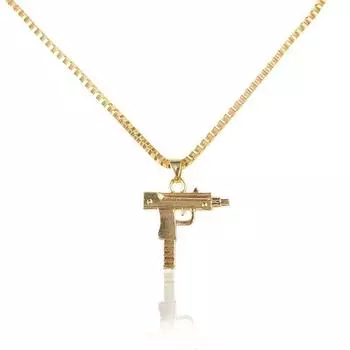 Унисекс Мужская Золотая Подвеска-Пулемет Ожерелье Длинная Цепочка Модная Бижутерия Ожерелье Оптом Мужское Ожерелье A