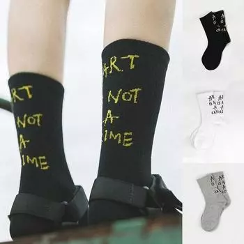 Унисекс мужские и женские носки с рисунком маслом из хлопка, повседневные зимние длинные носки чёрный