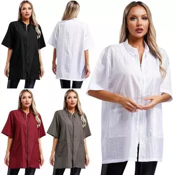 Унисекс мужской женский водонепроницаемый парикмахерский халат с коротким рукавом дышащий фартук для ухода с карманами M чёрный