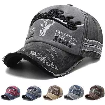 Унисекс, мытая хлопковая винтажная кепка с вышивкой букв, бейсболка с рисунком головы коровы, мужские и женские спортивные шапки на открытом воздухе 56cm-60cm чёрный/серый