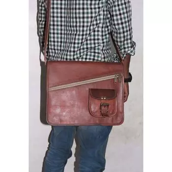 Унисекс натуральная 15-дюймовая кожаная винтажная сумка через плечо для ноутбука 11 x 15 x 4 in коричневый