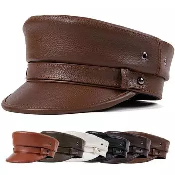 Унисекс, натуральная кожаная капитанская шляпа в стиле ретро-панк для байкеров и рокеров - берет с плоским верхом из коровьей кожи L