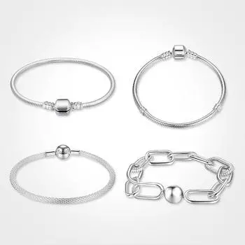 Унисекс, натуральное серебро 925 пробы, круглая застежка, браслет-цепочка на запястье, ювелирные изделия, украшения своими руками, модные подвески из бисера 20cm