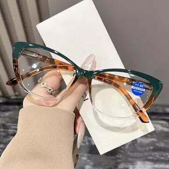 Unisex New Fashion Cat-eye Large Frame Presbyopia Glasses Ladies Anti-blue Light Spring Leg HD Reading Glasses 0 To +4.0 0