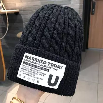 Унисекс Нитяная шапка Зимняя Теплая Шапка Женская Шапка Женская Однотонная Кепка Парная Кепка Капот Женская Вязаная Кепка M56-58cm