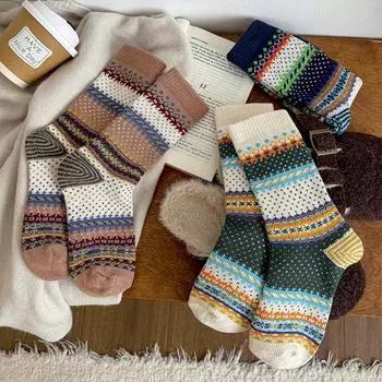 Унисекс носки длиной до середины голени, хлопковые, американские, плотные, этнические, легкие, винтажные, разноцветные, миан