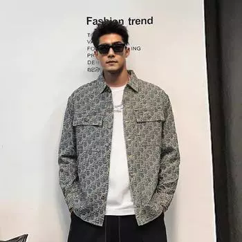 Унисекс облегающие жаккардовые джинсовые куртки для пар - модный осенне-зимний стиль L синий