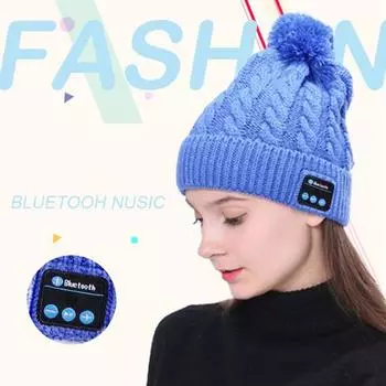 Унисекс, однотонная вязаная шапка, Bluetooth-совместимая 5.0, теплая шапка с твист-текстурой, плюшевая шапка-бини, зимняя уличная шапка с беспроводными наушниками синий