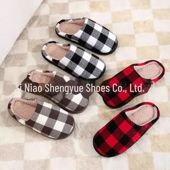 Унисекс однотонные клетчатые хлопковые тапочки - уютное тепло для пар в помещении 40/41 королевский синий