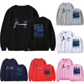 Унисекс офсетный принт круглый вырез свободный свитшот с длинными рукавами S чёрный