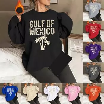 Унисекс офсетный принт круглый вырез свободный свитшот с длинными рукавами XL бежевый