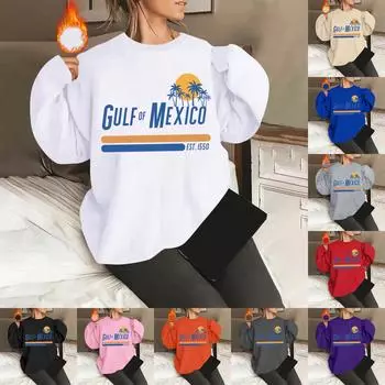 Унисекс офсетный принт круглый вырез свободный свитшот с длинными рукавами L красный